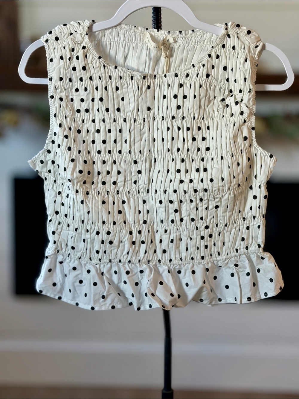 Altar'd State White & Black Polka Dot Smocked Peplum Tank